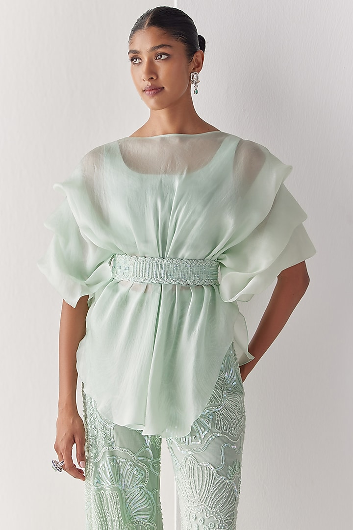 Mint Tulle Flared Pant Set by Mishru at Pernia's Pop Up Shop