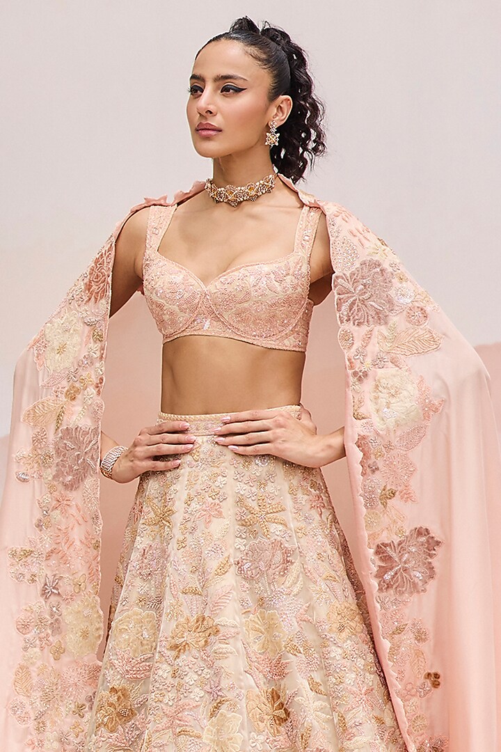 Golden Shaded Silk Geometric Embroidered Bridal Lehenga Set by Mishru at Pernia's Pop Up Shop