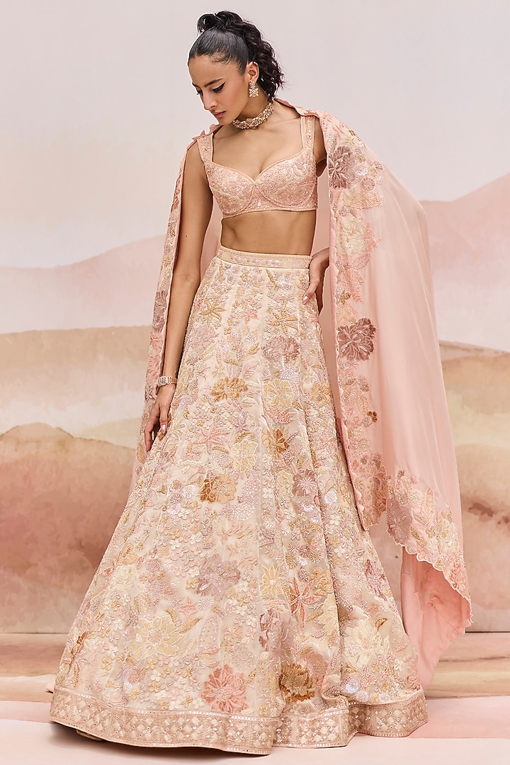 Golden Shaded Silk Geometric Embroidered Bridal Lehenga Set by Mishru at Pernia's Pop Up Shop