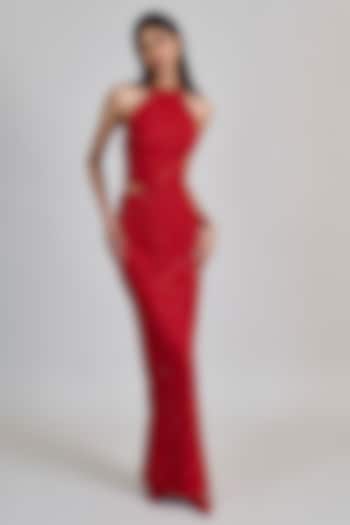 Red Tulle Slim Skirt Set by Mishru at Pernia's Pop Up Shop