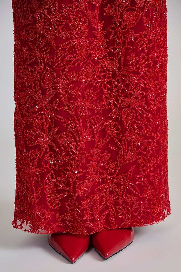 Red Tulle Slim Skirt Set by Mishru at Pernia's Pop Up Shop