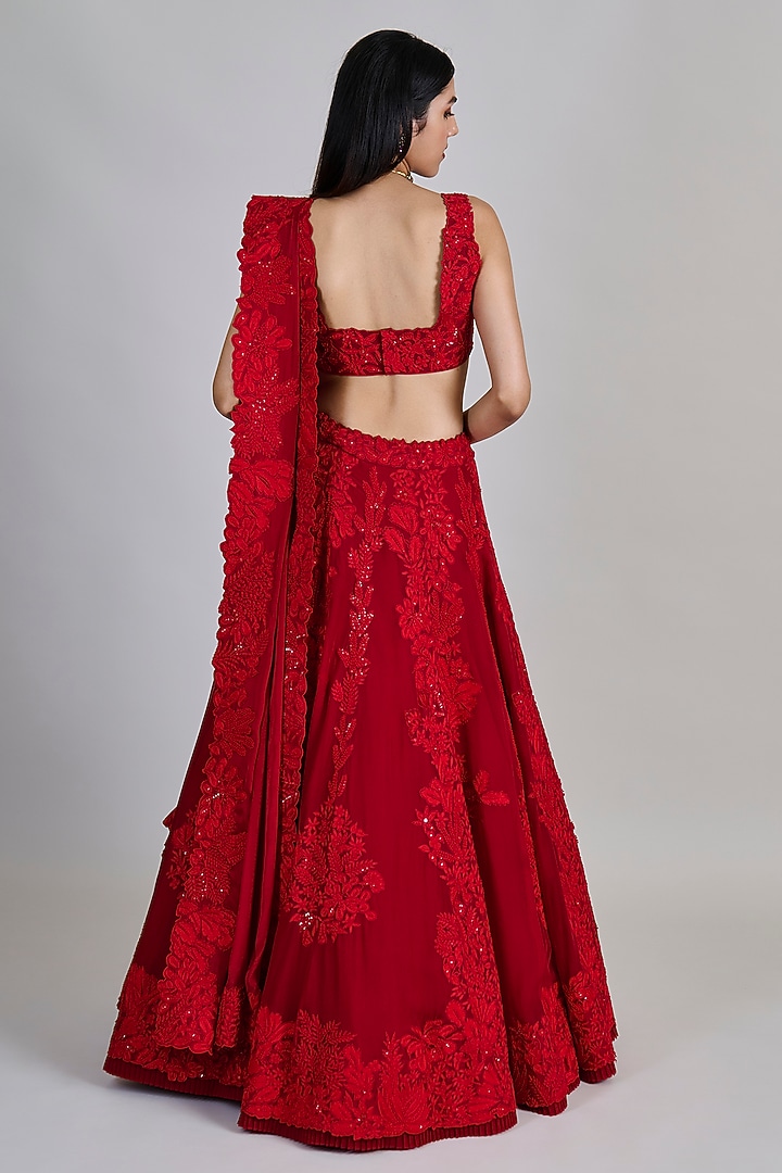 Red Organza Kalidar Bridal Lehenga Set by Mishru at Pernia's Pop Up Shop