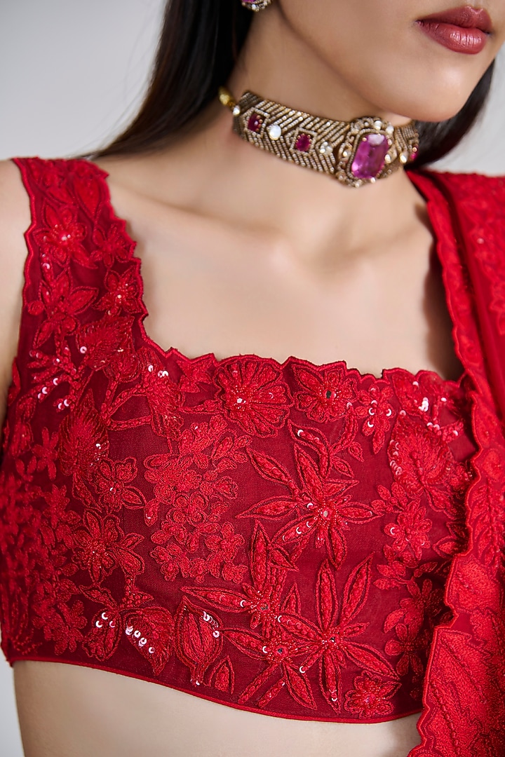 Red Organza Kalidar Bridal Lehenga Set by Mishru at Pernia's Pop Up Shop