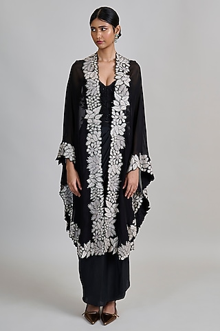 Black Organza Triangle Cape Set by Mishru
