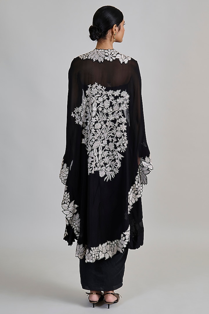 Black Organza Triangle Cape Set by Mishru at Pernia's Pop Up Shop
