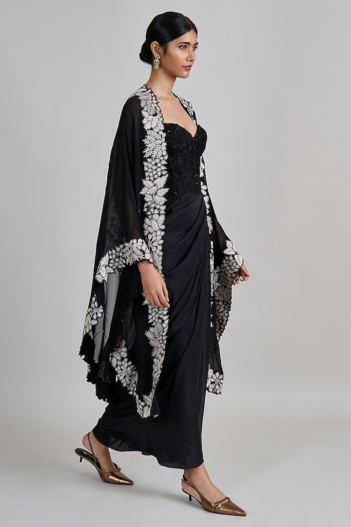 Black Organza Triangle Cape Set by Mishru at Pernia's Pop Up Shop