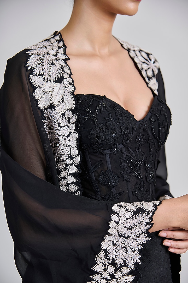 Black Organza Triangle Cape Set by Mishru at Pernia's Pop Up Shop