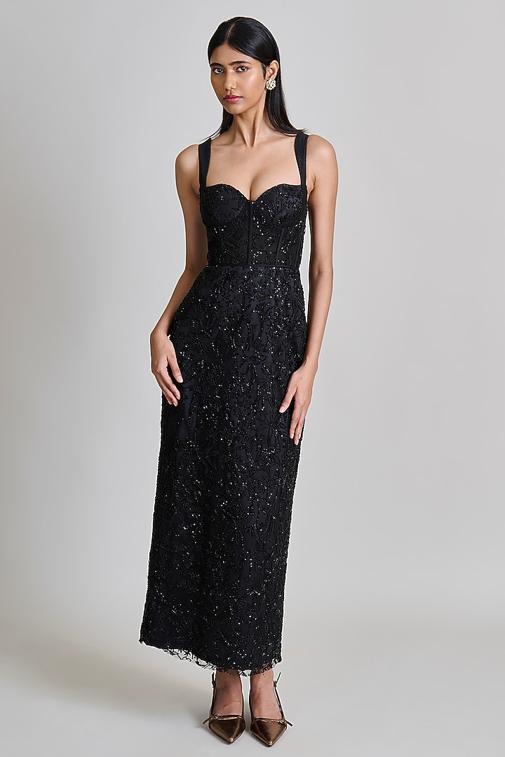 Black Tulle Cocktail Maxi Party Wear Dress by Mishru at Pernia's Pop Up Shop