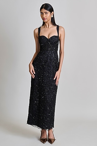 Black Tulle Cocktail Maxi Dress by Mishru