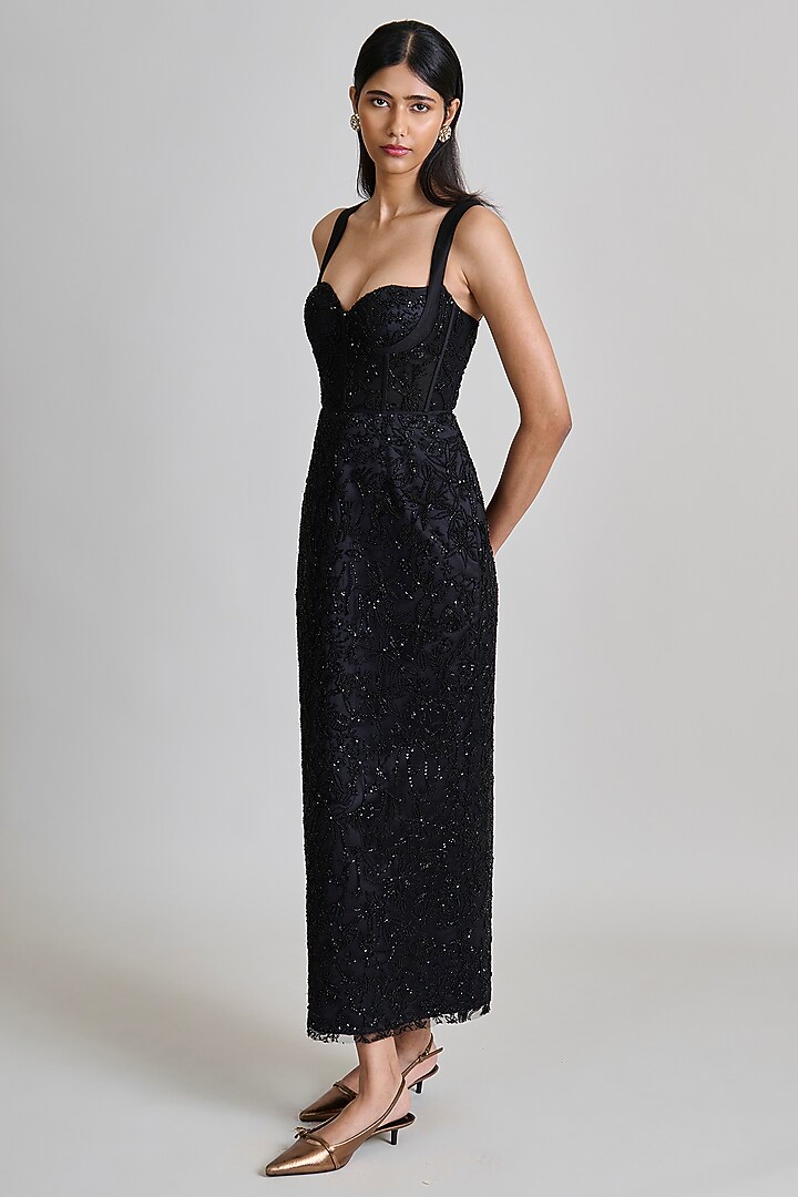 Black Tulle Cocktail Maxi Party Wear Dress by Mishru at Pernia's Pop Up Shop