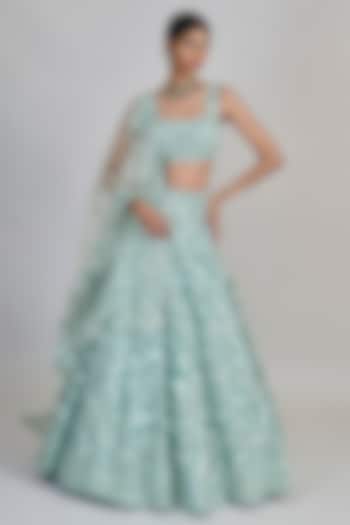 Mint Organza Sequins Bridal Lehenga Set by Mishru at Pernia's Pop Up Shop