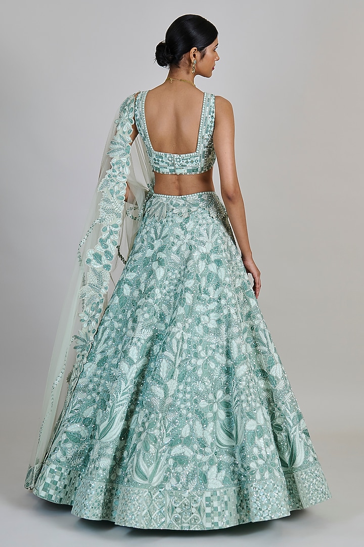 Mint Organza Sequins Bridal Lehenga Set by Mishru at Pernia's Pop Up Shop