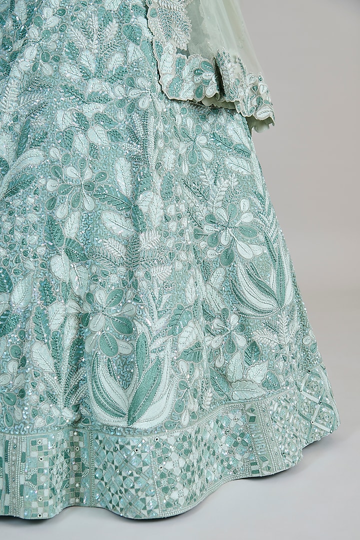 Mint Organza Sequins Bridal Lehenga Set by Mishru at Pernia's Pop Up Shop
