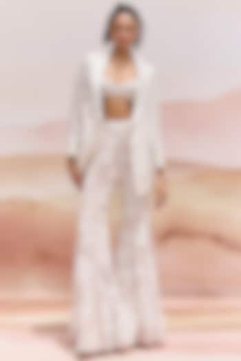 Ivory Organza Cluster Blazer Set by Mishru at Pernia's Pop Up Shop