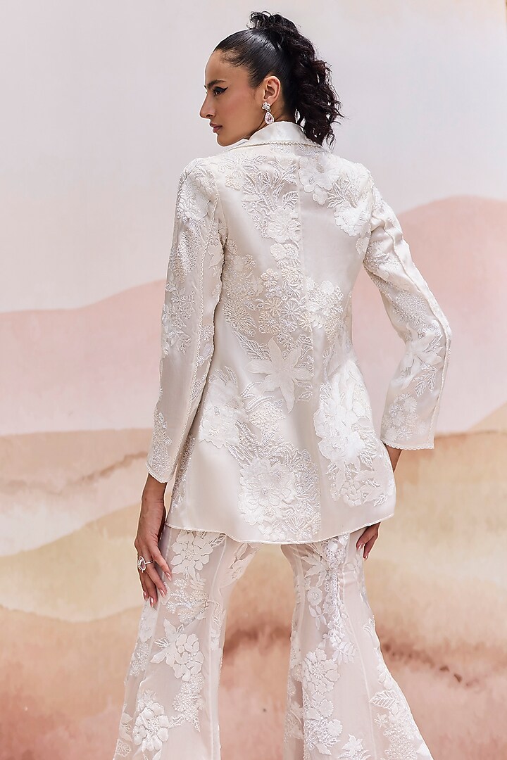 Ivory Organza Cluster Blazer Set by Mishru at Pernia's Pop Up Shop