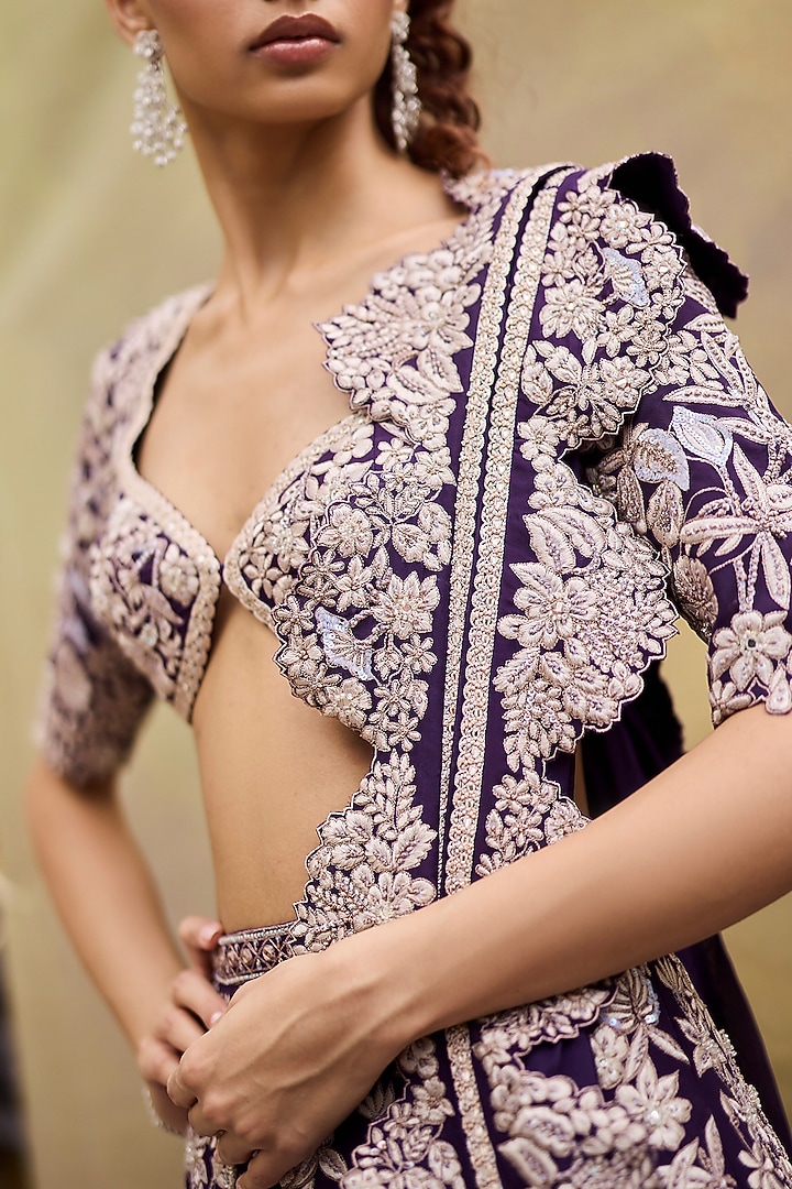 Purple Organza Wildflower Bridal Lehenga Set by Mishru at Pernia's Pop Up Shop