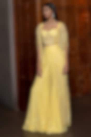 Butter Yellow Tulle Embroidered Pant Set by Mishru at Pernia's Pop Up Shop