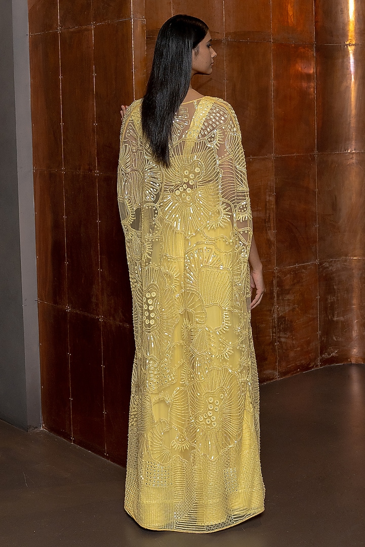 Butter Yellow Tulle Embroidered Pant Set by Mishru at Pernia's Pop Up Shop