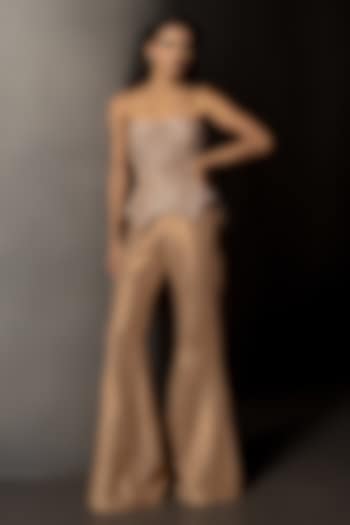 Husna Brown Silk Embroidered Bell Bottom Pant Set by Mishru at Pernia's Pop Up Shop
