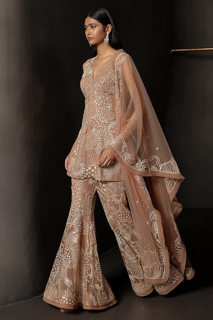 Husna Brown Tulle Kurta Set by Mishru at Pernia's Pop Up Shop