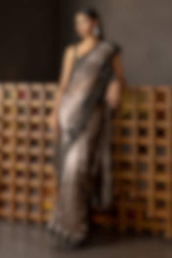 Black Tissue Embroidered Bridal Saree Set by Mishru at Pernia's Pop Up Shop