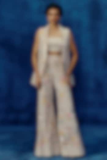Champagne Organza Floral Embroidered Pant Set by Mishru at Pernia's Pop Up Shop