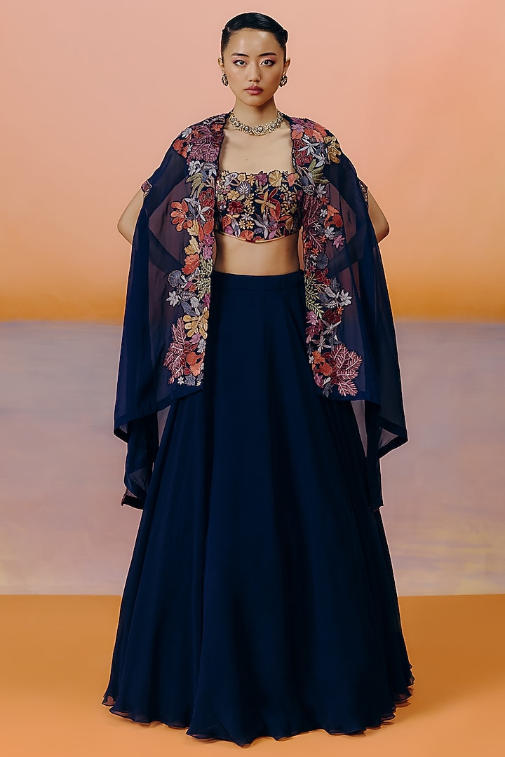 Navy Blue Organza Skirt Set by Mishru at Pernia's Pop Up Shop