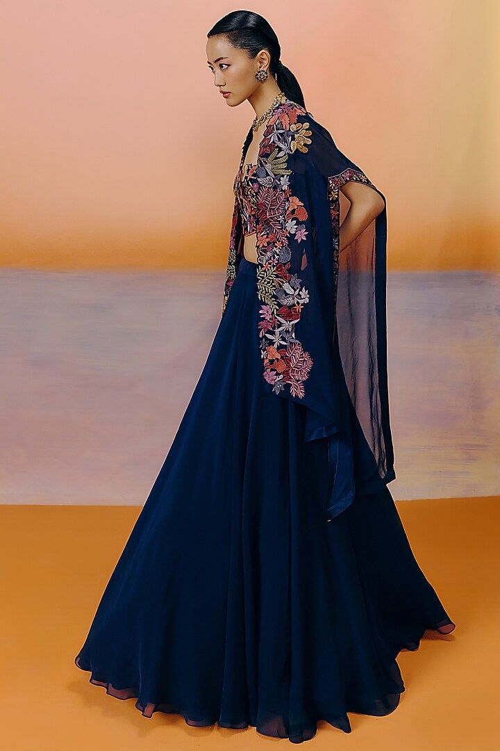 Navy Blue Organza Skirt Set by Mishru at Pernia's Pop Up Shop