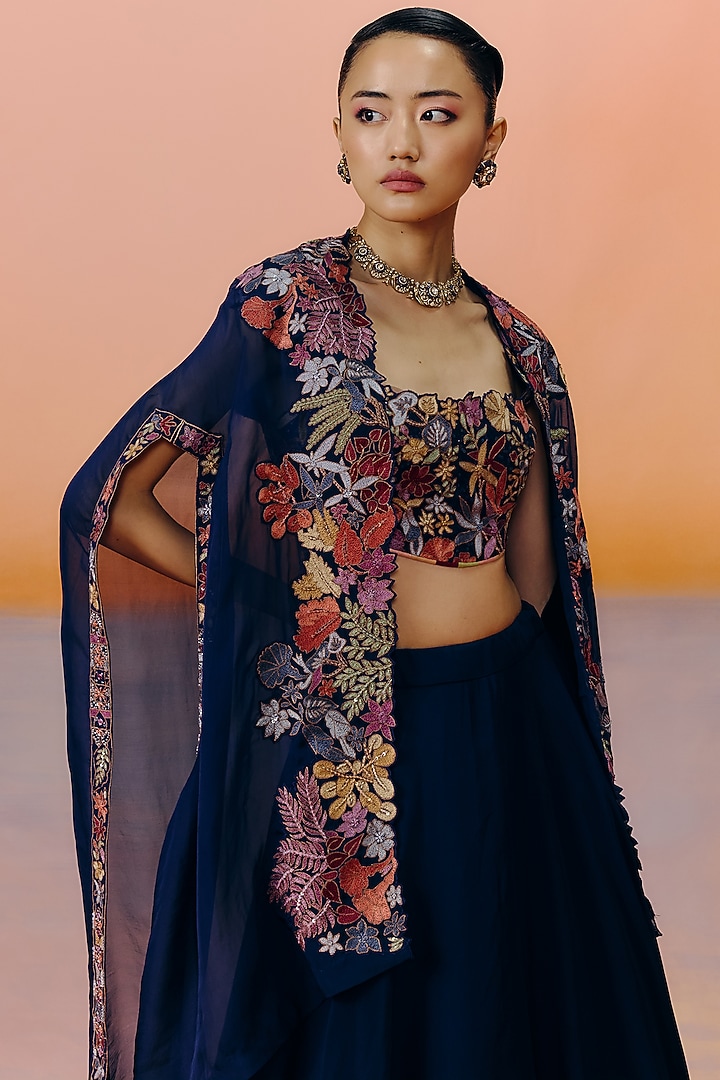 Navy Blue Organza Skirt Set by Mishru at Pernia's Pop Up Shop