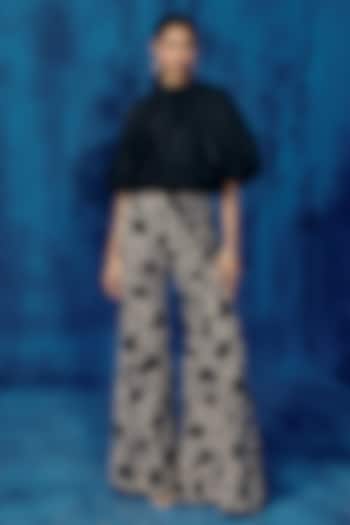 Black & White Organza Floral Embroidered Pant Set by Mishru at Pernia's Pop Up Shop