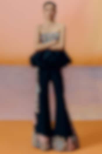 Black Organza Floral Applique Embroidered Kalidar Pant Set by Mishru at Pernia's Pop Up Shop