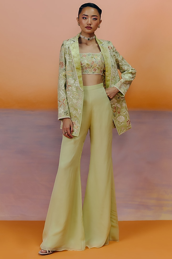 Sea Green Organza Pant Set by Mishru at Pernia's Pop Up Shop