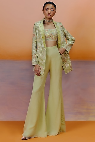 Sea Green Organza Pant Set by Mishru