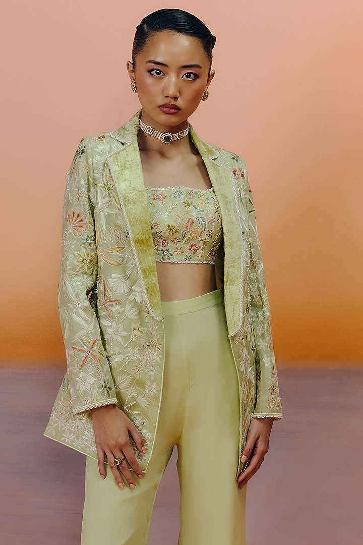 Sea Green Organza Pant Set by Mishru at Pernia's Pop Up Shop