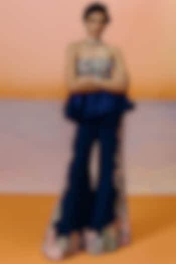 Navy Blue Organza Floral Embroidered Kalidar Pant Set by Mishru at Pernia's Pop Up Shop