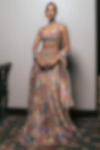 Gold Tulle Sequin Embroidered Fish-Cut Skirt Set by Mishru at Pernia's Pop Up Shop