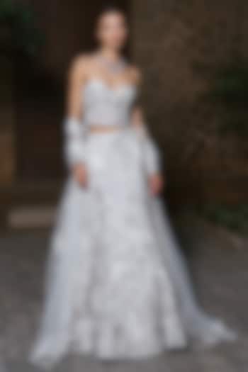 Ivory Tulle Embroidered Skirt Set by Mishru at Pernia's Pop Up Shop