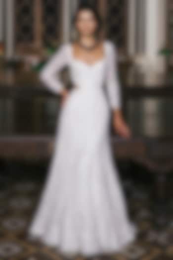 Ivory Tulle Floral Embroidered Bridal Gown by Mishru at Pernia's Pop Up Shop