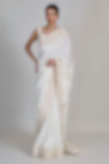 Ivory & Golden Silk Bridal Saree Set by Mishru at Pernia's Pop Up Shop