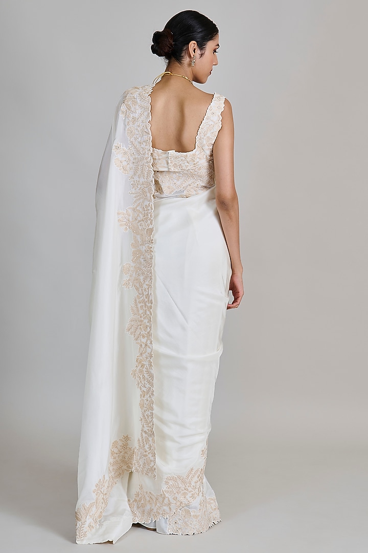 Champagne Organza Embroidered Bridal Saree Set by Mishru at Pernia's Pop Up Shop