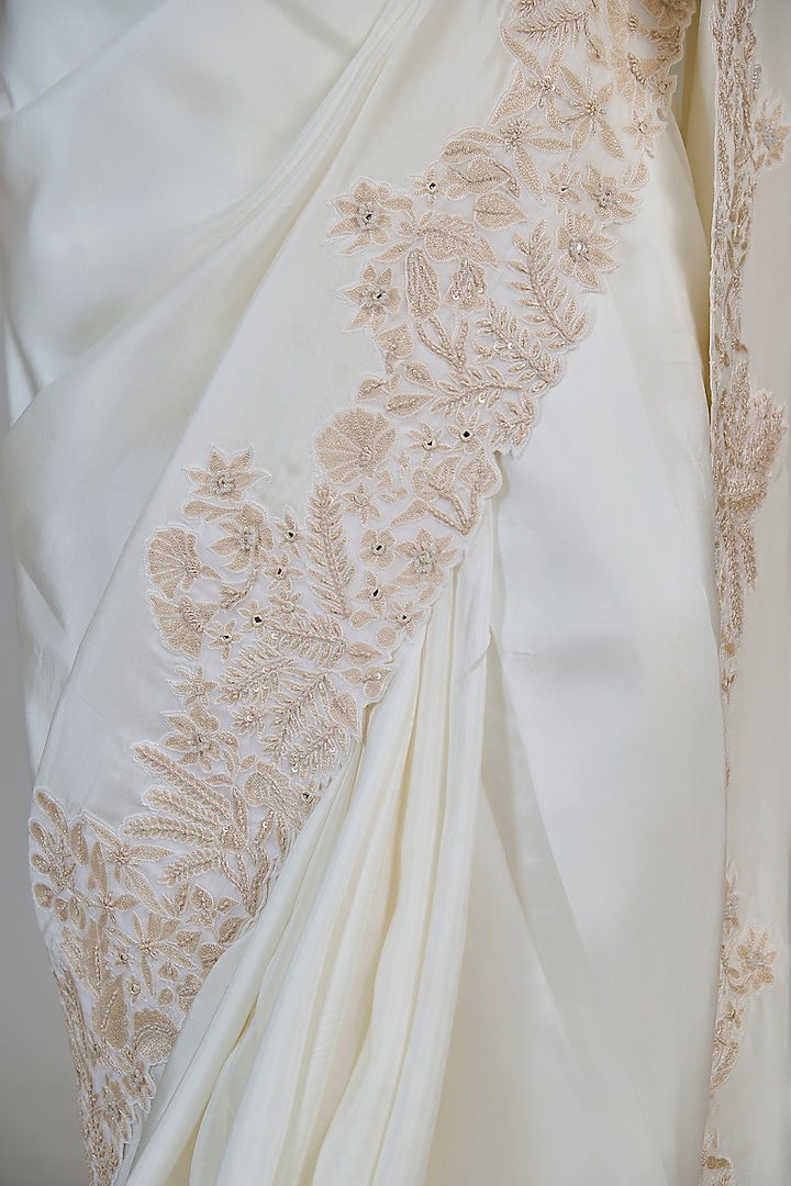 Champagne Organza Embroidered Bridal Saree Set by Mishru at Pernia's Pop Up Shop