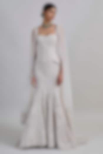 Ivory Tulle Embroidered Fish-Cut Bridal Lehenga Set by Mishru at Pernia's Pop Up Shop