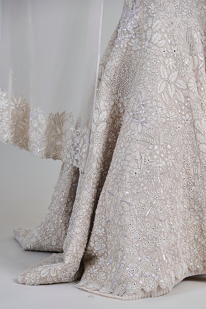 Ivory Tulle Embroidered Fish-Cut Bridal Lehenga Set by Mishru at Pernia's Pop Up Shop
