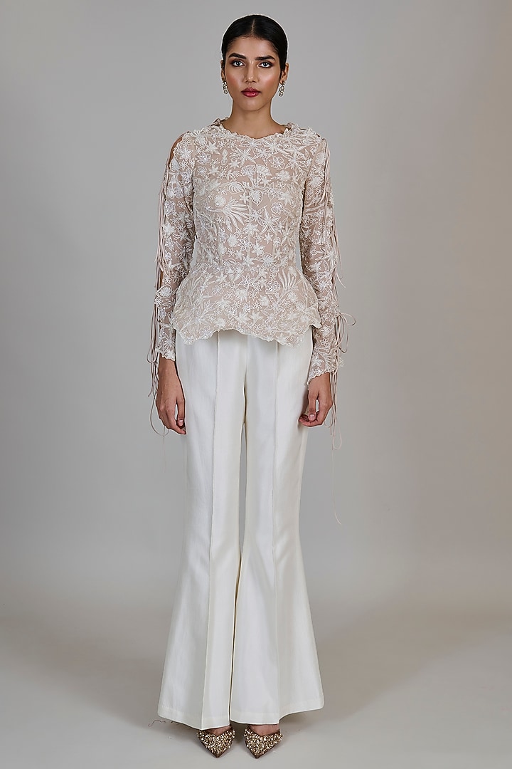 Champagne & Ivory Chiffon Tunic Set by Mishru at Pernia's Pop Up Shop