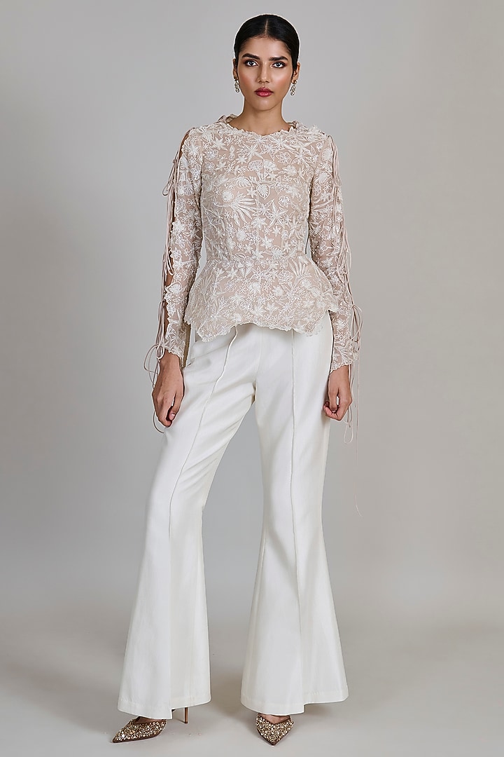 Champagne & Ivory Chiffon Tunic Set by Mishru at Pernia's Pop Up Shop
