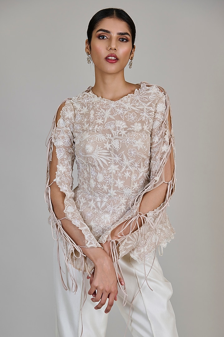 Champagne & Ivory Chiffon Tunic Set by Mishru at Pernia's Pop Up Shop