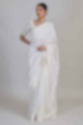 Ivory Chanderi Bridal Saree Set by Mishru at Pernia's Pop Up Shop