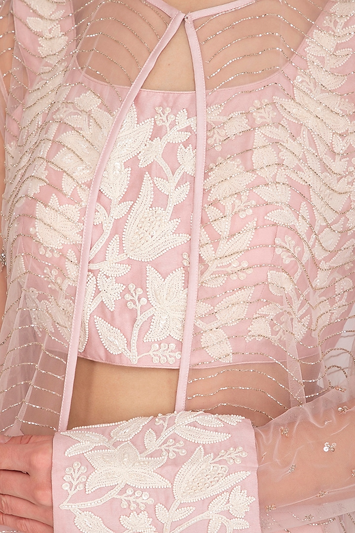 Blush Pink Embroidered Jacket Lehenga Set Design by Mishru at Pernia's Pop  Up Shop 2024