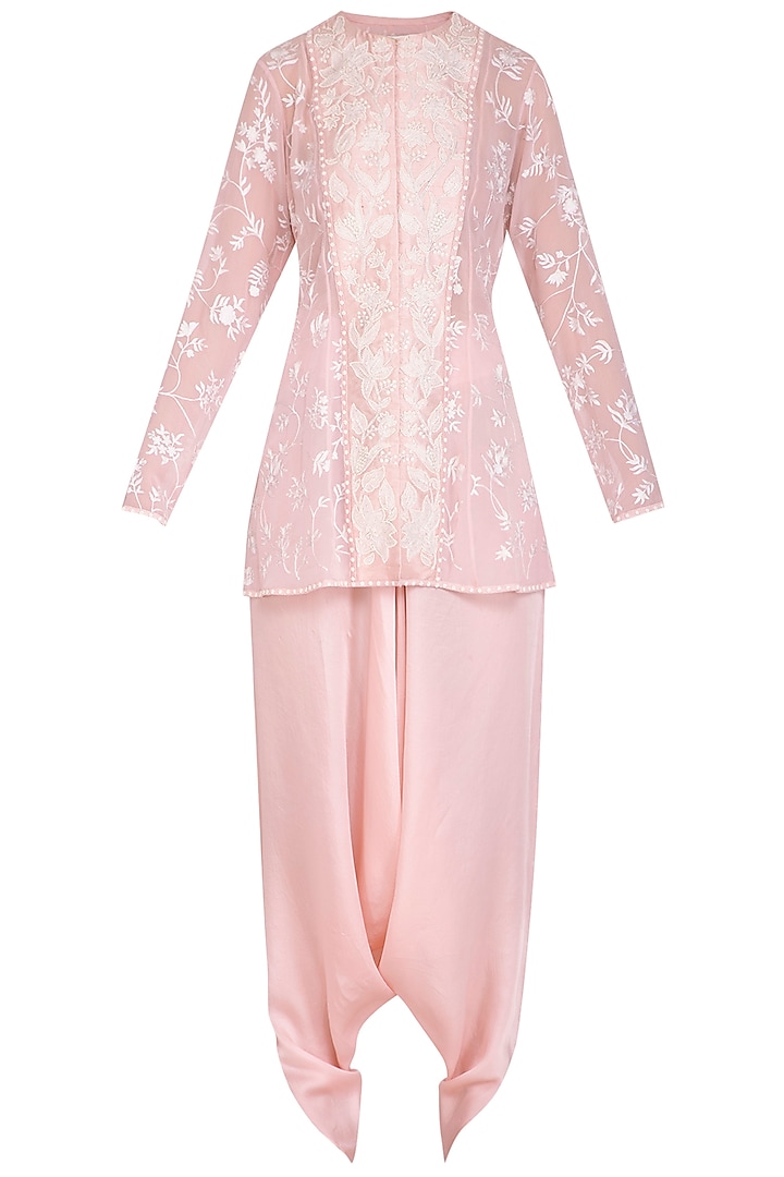 Blush Pink Embroidered Jacket With Harem Pants by Mishru