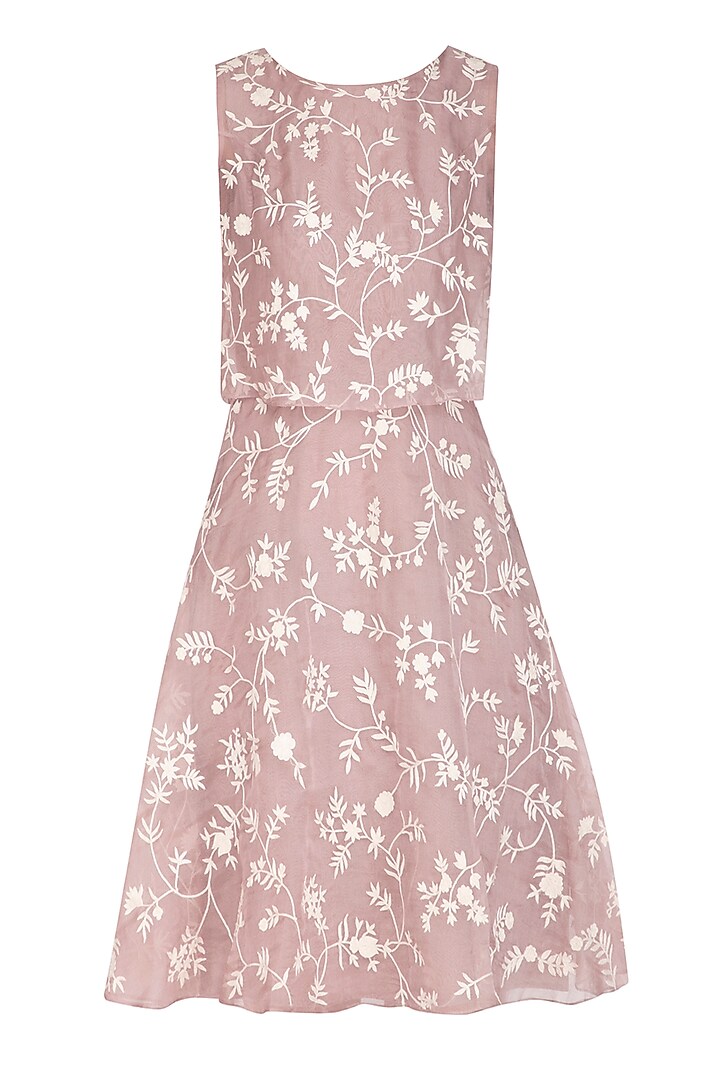 Muted Pink Embroidered Skater Dress by Mishru